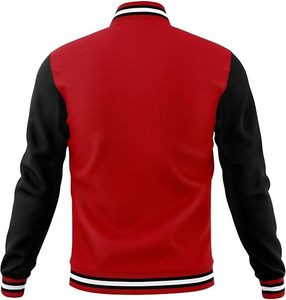 Veste universitaire rouge et noire pour homme, style preppy, col rabattu, simple boutonnage, coupe classique, doublure en cuir véritable et polaire - Product Image 3