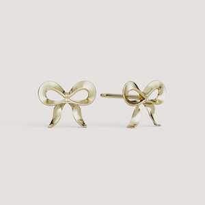 Boucles d'oreilles clous nœud papillon en ruban, personnalisées en or massif 14k 18k, minimalistes, classiques, à fermoir poussoir, pour enfants, fabricant de bijoux fins - Product Image 1
