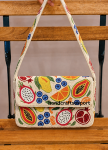 Colorful Beaded Fruit Pattern High Quality Handmade Professional Strong & Safe Luxury Fashion Shoulder <b>Bag</b> Customizable Options - Product Image 1