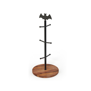 Support à tasses moderne en métal avec décoration en forme de chauve-souris, base ronde en bois, support sur pied pour rangement dans le salon, porte-tasses à café en bois - Product Image 1