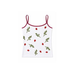 Lavender Floral Beaded Mini Tank <b>Top</b> with Daisy Flower Pattern Chic Style Breathable Spaghetti Strap Crop <b>Top</b> Cotton Fabric Wear - Product Image 4