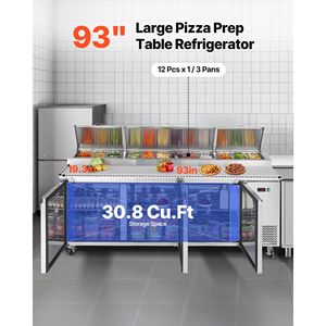 Mesa de Preparación de Pizza Comercial de 93 Pulgadas de Ancho, Mesa de Trabajo con Refrigerador de 20 Pulgadas de Ancho, Equipo de Refrigeración para Cocina de 30.8 Pulgadas - Product Image 2
