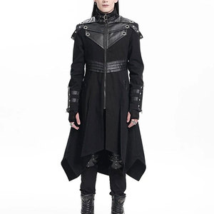 เสื้อโค้ทผู้ชายแฟชั่นสีดำสไตล์โกธิคพังก์ทรงเข้ารูป  แบบไม่สมมาตร ขายส่ง แจ็คเก็ตยูนิฟอร์ม ขายดี - Product Image 1