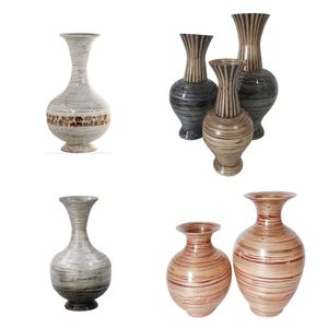 Glovimex - Porta Flores Decorativo al por Mayor, Florero de Bambú Tejido con Incrustaciones de Capiz, Macetas Grandes para Plantas de Interior para Sala de Estar - Product Image 1