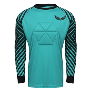 Men's Long Sleeve Soccer Jersey Teal Black Geometric Print <b>Padded</b> Crew <b>Neck</b> Full Sleeve Polyester Sport Apparel - Product Image 2