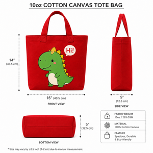 Sac fourre-tout en toile rouge AMANI avec motif de dinosaure de dessin animé, poignée supérieure, thème enfant, pour voyage et shopping - Product Image 2