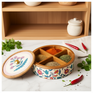 กล่องไม้ทำมือสำหรับใส่โรตี พร้อมช่องจัดระเบียบเครื่องเทศ ใช้เก็บของในครัว ตกแต่งบ้าน และใช้งานได้หลากหลาย - Product Image 3