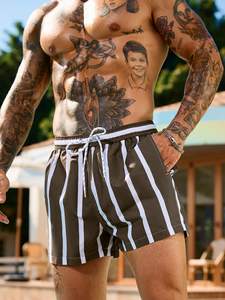 Swim Trunks for <b>Men</b> Drawstring Waist Security Pockets Lightweight stretch Letter <b>patches</b> stripes for Resort Casual Beach - Product Image 6