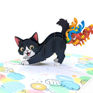 Tarjeta de Felicitación 3D Pop-Up de Gato con Diseño de Feliz Cumpleaños, Hecha a Mano con Papel, Impresión Offset, Diseño Personalizado, Corte Láser, Animal - Product Image 1