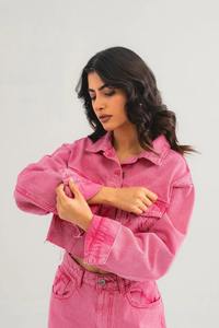 <b>Pink</b> Washed <b>Denim</b> <b>Jumpsuit</b> Women Long Sleeve Button Front Casual Wide Leg Outfit for Autumn Winter - Product Image 5