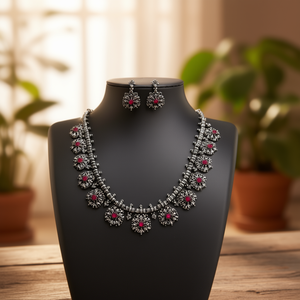 <b>Ruby</b> Semi-Precious Stone Embellished Oxidised Fashion Jewelry <b>Necklace</b> - Product Image 3