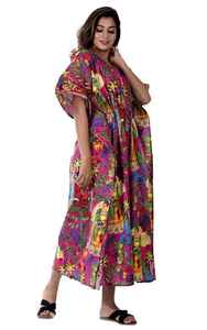 Robe tunique kaftan en coton faite à la main, style Kahlo, paréo de plage, coupe décontractée, vêtements bohèmes pour femmes - Product Image 5
