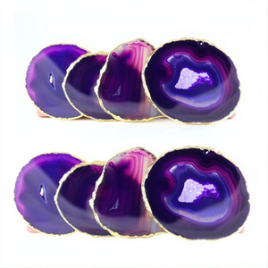 Premium Quality Epoxy Resin Natural Pink <b>Agate</b> <b>Coaster</b> Gold Plated Edge Handmade Home & Table Decoration On Sale - Product Image 1