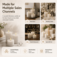 Velas LED de Cristal sin Llama, a Pilas, con Llama 3D, Juego de Velas de Cera Real para Decoración de Bodas, Venta al Por Mayor