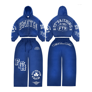 ชุดวอร์มสตรีทแวร์ระบายอากาศได้ดี พิมพ์ลาย ซิปเต็มตัว เสื้อฮู้ดและกางเกงขายาว ผ้าฝ้าย 100% ทรงปกติ ใส่ได้ทั้งชายและหญิง สำหรับผู้ใหญ่ ฤดูหนาว - Product Image 5