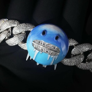 Blue <b>Iced</b> <b>Out</b> Snowflake Cuban Necklace Moissanite Link <b>Chain</b> Rhodium Plated 925 Silver Luxury Jewelry for Party - Product Image 2