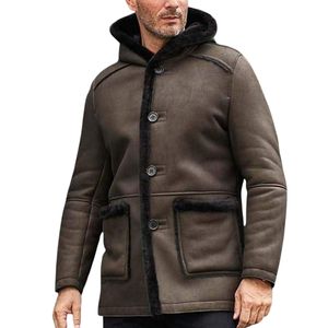features a Denny&Dora hooded <b>shearling</b> <b>jacket</b>, a mid-length coat made from imported Turkish sheepskin - Product Image 1