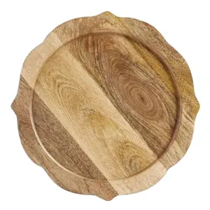 Assiettes de service en bois vaisselle ronde rustique 13 pouces chargeur d'assiette en bois d'acacia marron