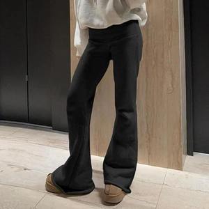 Pantalones de mujer de cintura alta, acampanados, de color liso, largos, de punto, de algodón y elastano, estilo casual de primavera, con cintura elástica y cordón ajustable. - Product Image 6