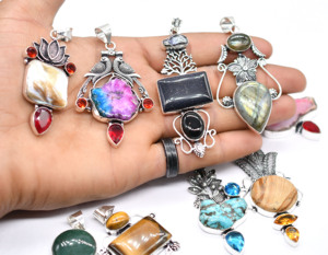 Collares con Colgante de Piedras Preciosas Naturales Vintage, Dijes de Cruz Cristiana Chapados en Plata sobre Latón, Joyería Artesanal de Moda para Mujer, para Fiestas - Product Image 2