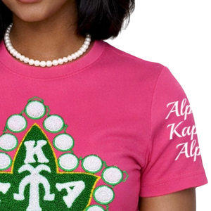 T-shirt en chenille AKA Ivy avec lettres grecques brodées, en coton premium, décontracté, vêtement de sororité - Product Image 5