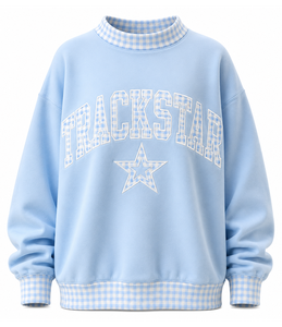Sudadera de cuello alto para mujer, personalizada de fábrica, con apliques de letras, manga larga, diseño de lunares en contraste, estilo oversize. - Product Image 6