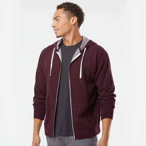 <b>Men's</b> <b>Burgundy</b> Zip-Up <b>Hoodie</b> Oversized Casual Winter 100% Cotton Fleece Solid Color - Product Image 1