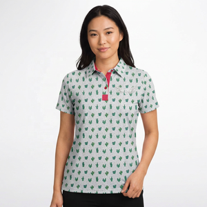 Men's Short Sleeve <b>Polo</b> <b>Shirt</b> With Cactus Print Cotton Oxford Fabric Breathable Casual Design <b>Red</b> Buttons Front Logo - Product Image 5