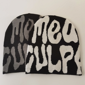 INDEX SPORTSWEAR Beanie Jacquard Knit Winter Hat Unisex Street Style Letter Pattern Pink Black White 56-58CM Adult - Product Image 3
