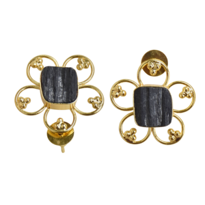Pendientes de tuerca Laxmi Jewellers de turmalina negra con diseño de gota de agua y engaste de bisel, chapados en oro de 18 quilates, de latón, hechos a mano, joyería al por mayor. - Product Image 5