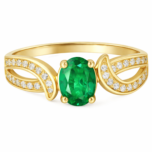 <b>Emerald</b> Color CZ Oval Engagement 925 Sterling <b>Silver</b> Gold Plated Handmade May Birthstone <b>Ring</b> For Women Jewelry - Product Image 2