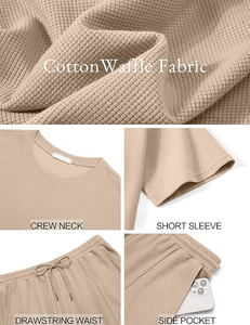 Conjuntos de 2 Piezas para Hombre, Camiseta Casual de Algodón y Pantalones Cortos, Conjunto Deportivo de Verano de Manga Corta con Textura Waffle - Product Image 5