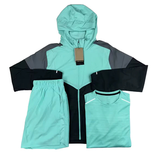 Conjunto de Chaqueta con Capucha, Pantalones Cortos y Camiseta de Trabajo, Unisex, Transpirable, de Poliéster, en Verde Menta y Negro - Product Image 6