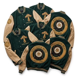 Blouson Bomber Varsity en Laine et Cuir avec Broderie Ancre et Patch Capstan Vert pour Producteurs de Vêtements - Product Image 5