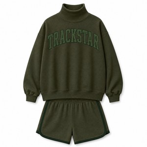 Ensemble sweat-shirt et short à col montant avec logo Trackstar pour femme, style streetwear décontracté, modèle TS-SET-024 - Product Image 1