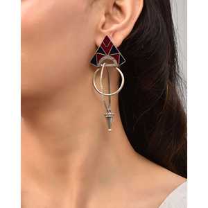 Pendientes Colgantes Redondos de Plata Hueca de Moda Meera Jaipur - Product Image 1