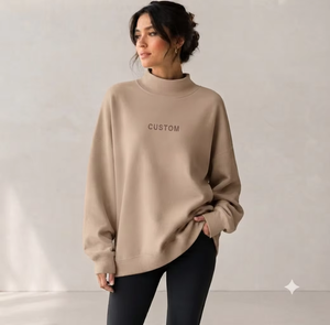 Sweat-shirt en molleton à col montant oversize pour femme, uni, écologique, séchage rapide, respirant, tissu brossé doux, streetwear - Product Image 1