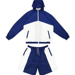 Conjunto Deportivo de Pantalones Cortos y Chaqueta con Capucha para Hombre, en Azul y Blanco con Bloques de Color, de Secado Rápido, en Poliéster, para Verano - Product Image 4