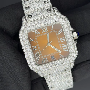 Reloj de Lujo con Esfera Romana Totalmente Adornado con Moissanita - Reloj de Vestir para Hombre con Moissanita VVS - Fabricante de Relojes Personalizados - Product Image 1