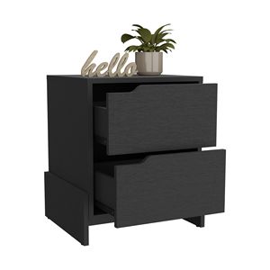 Brookland <b>Black</b> Wengue Finish Nightstand with Double Drawers and Sturdy Base <b>Bedside</b> <b>Table</b> - Product Image 5