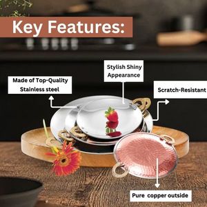 Plato de Cobre Tawa con Asa de Latón para Servir, Diseño Clásico Pulido, Apto para Alimentos, Ecológico, Ideal para Regalos - Product Image 2