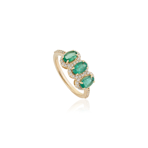 Vente en gros de bagues fines à trois pierres en émeraude et diamant de haute qualité 1,35 ct pour femmes, or jaune véritable 14 carats, meilleur prix, bijoux en vrac - Product Image 3