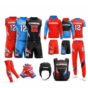 Ensemble d'uniformes de football 7 sur 7 sublimés à compression pour hommes, équipement complet rouge et bleu, 11 pièces, évacuation de l'humidité, toutes saisons, vêtements ajustés - Product Image 5
