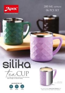Anax Silika Tea Cup 200Ml <b>Plastic</b> Steel Inner <b>Mirror</b> Finish Purple Green Set Of 6 - Product Image 2