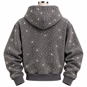 Sudadera con capucha gris con cremallera frontal, tirador distintivo, estilo crop, brillante, hip hop, unisex, 100% algodón - Product Image 2