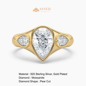 Anillo de compromiso de plata con moissanita talla pera de tres piedras, joyería de lujo para novia, boda, aniversario, regalo de moda en EE. UU. - Product Image 6