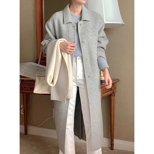 Abrigo Largo de Lana Gris para Mujer con Cuello Solapa, Cierre de Botón Único, Elegante, Grueso y Sólido para Invierno - Product Image 5