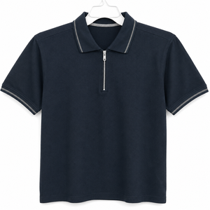 Pull décontracté classique pour homme à col zippé, tricoté avec bordures contrastées sur le col et les poignets, manches courtes, qualité supérieure pour usage quotidien, personnalisable OEM/ODM - Product Image 4
