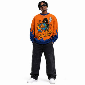 Custom Hoodies Men 100% Cotton Crew Neck Sweatshirt Streetwear Oversized Drop Shoulder Rib Crewneck Plain Pullover Sweatshirt - Product Image 2