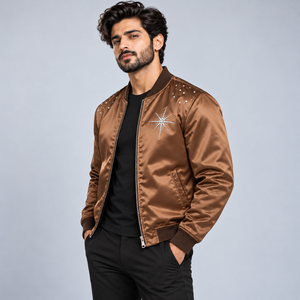 Mens Designer <b>Rhinestone</b> Satin <b>Jacket</b> Premium Shiny Crystal Decoration Stylish Bomber Coat Fashion Hip Hop Streetwear Luxury Par - Product Image 4